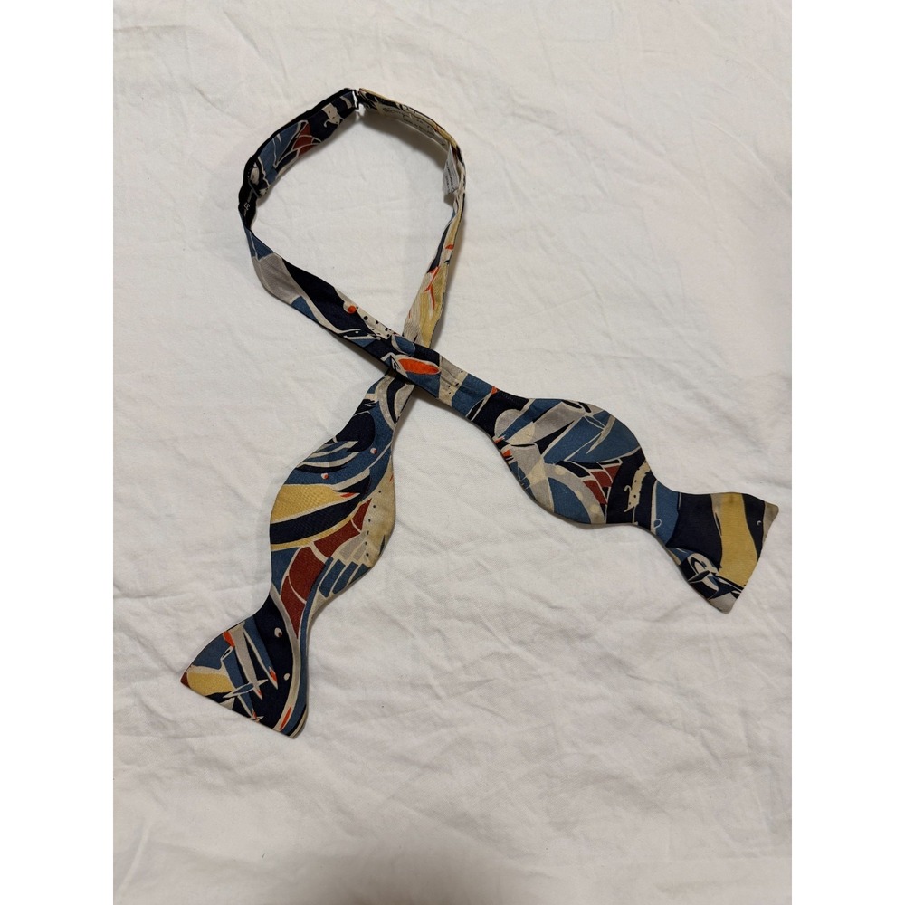 Georgina von Etzdorf Silk Bow Tie Abstract Blue Beige Adjustable England AS IS